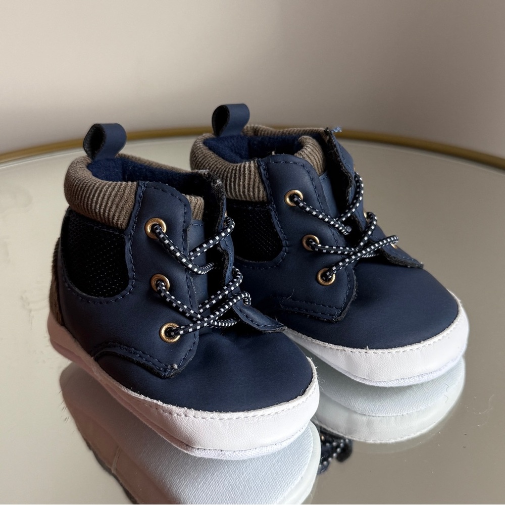 First Step Navy Baby Walkers with White Soles, EUC, Size 2 (6-9 mos)